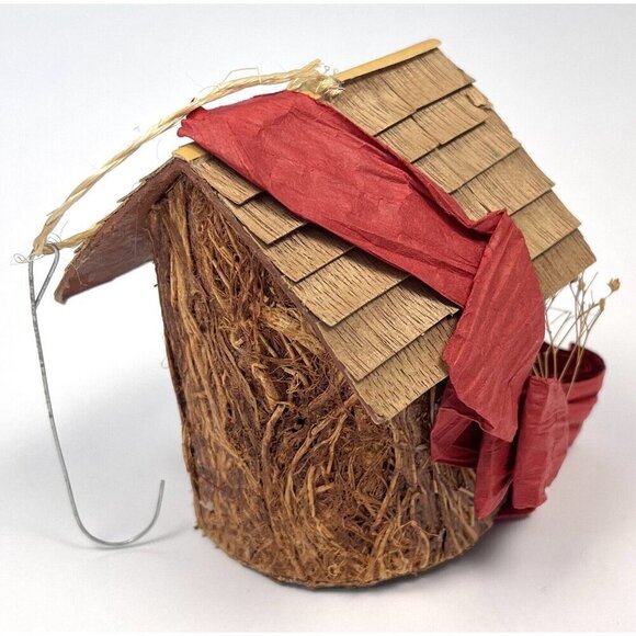 Lot 6 Bird Themed Rustic Holiday CHRISTMAS TREE ORNAMENTS Owl Birdhouse Beige - Picture 7 of 9